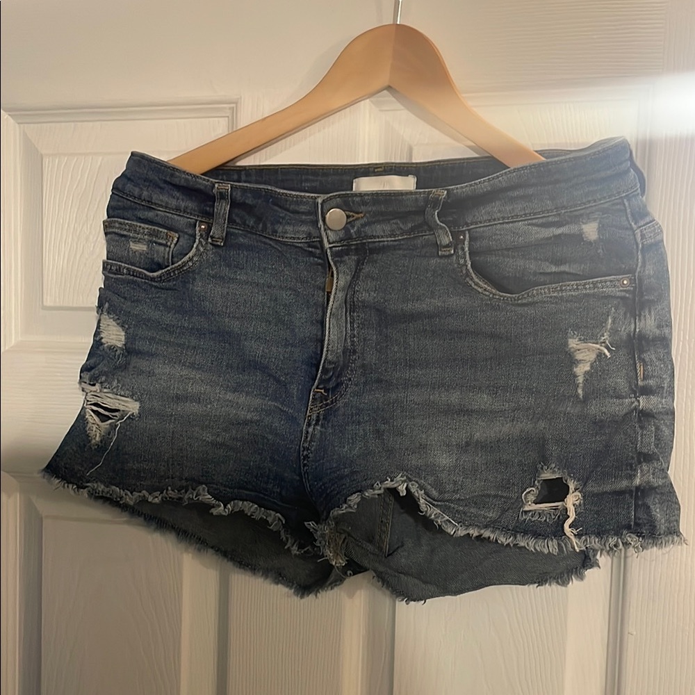 H&M Blue Jean Shorts Distressed Frayed Hem